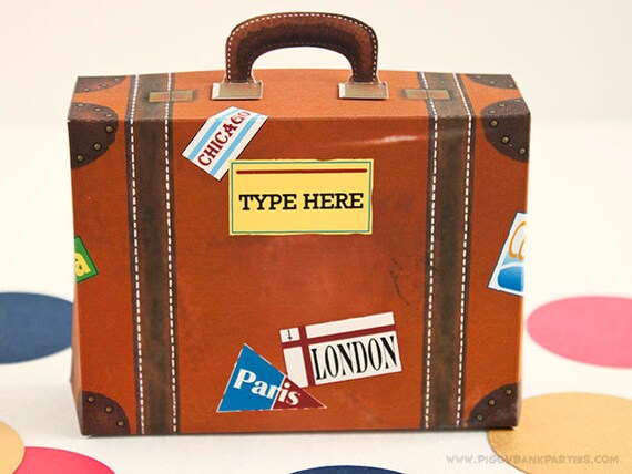 Vintage Suitcase Favor Box (Large with Yellow Label): DIY Printable Luggage Gift Box // World Travel // Baggage - Instant Download Il_570xn
