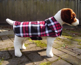 Flannel Black and Red Plaid Coat- Size Small- 12 to 14 Inch Back Length- Or Custom Size