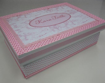 Girl's Personalized Keepsake Box- Pink Toile and Gingham