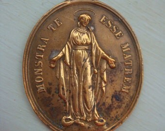 French Nuns Medal Antique Circa Late 1800's Not Engraved Brass Marie Mary Esse Matrem