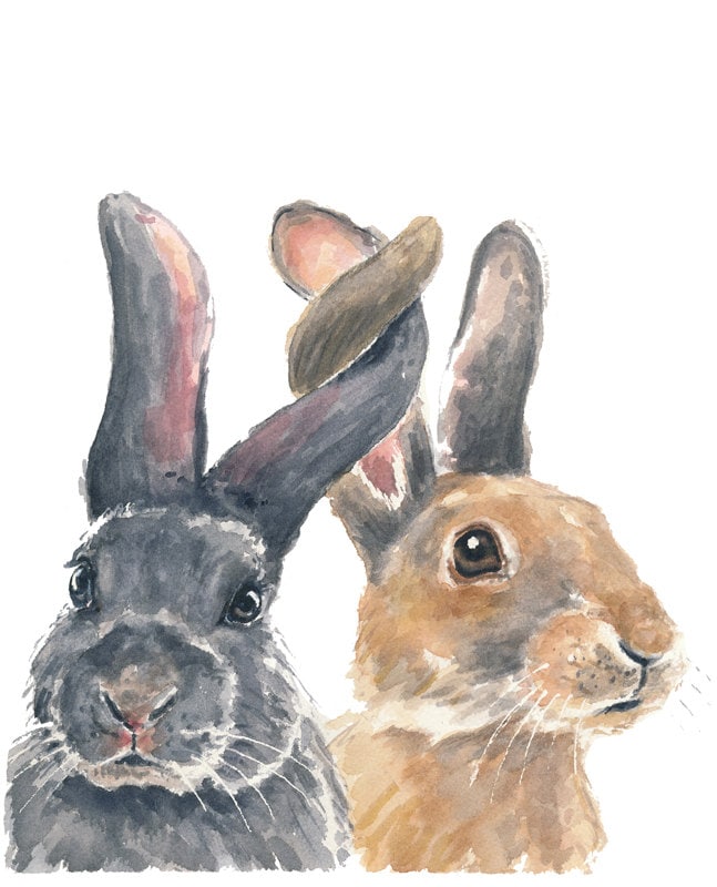 Original Rabbit Watercolor Painting Bunny Rabbit 8x10