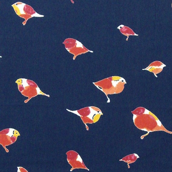 Cotton Fabric Print bird print on navy blue 1 yard ctnp263