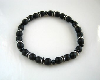 Black Stretch Bracelet Black Rhinestone Bracelet Black Bracelet