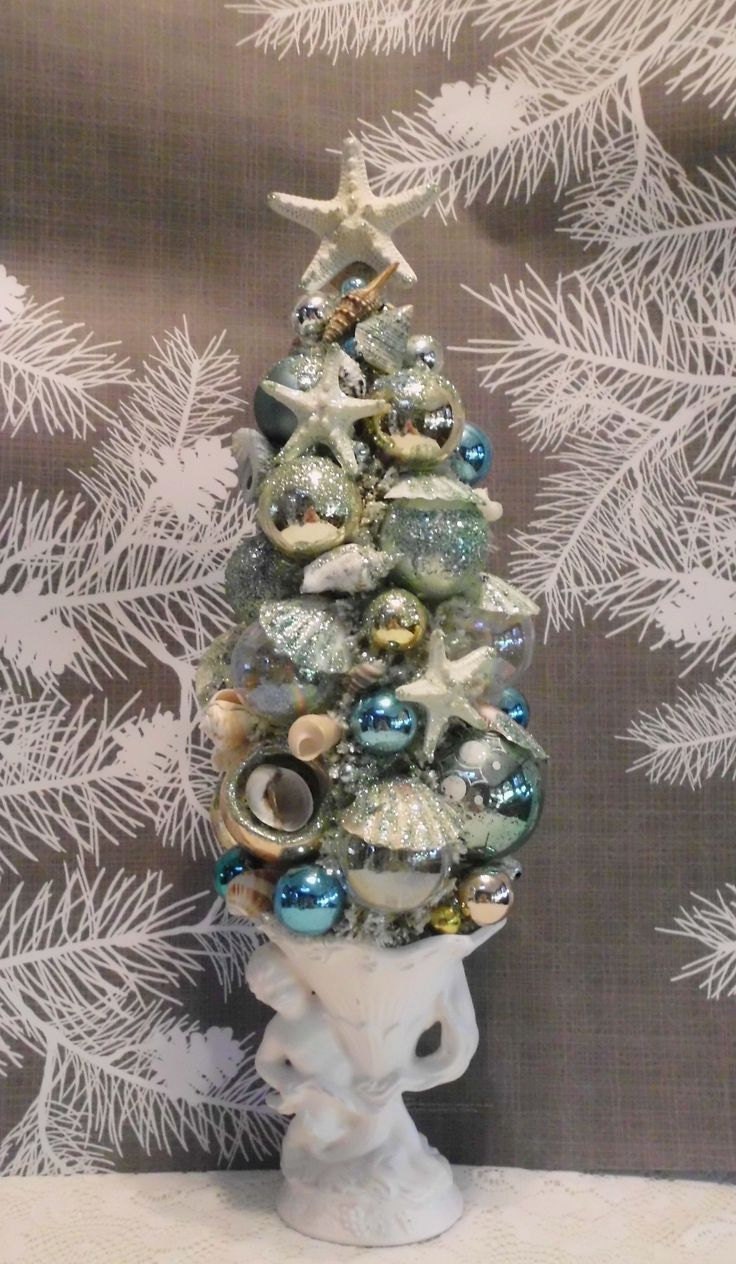 SOLD Selelct "Request Custom Order" for your Sea Shell Bottle Brush Tree Beach Nautical Decor Starfish Mercury Glass Ornametns HANDMADE