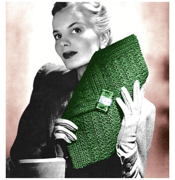 Vintage Crochet Pattern 1940s Envelope Purse Diamond Clutch Handbag Digital Download PDF