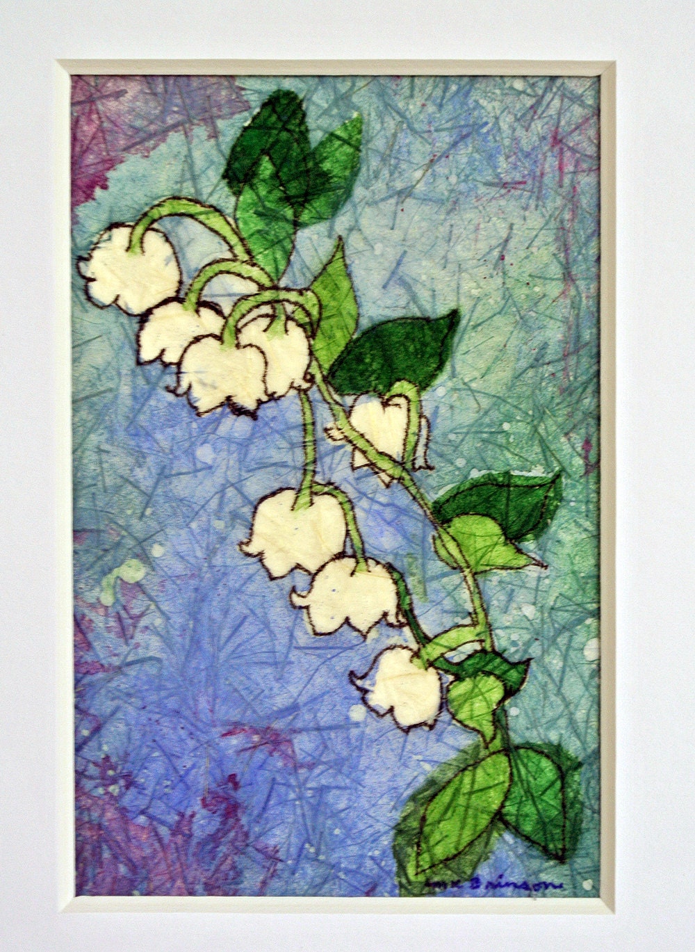 ORIGINAL watercolor batik painting floral art Lily of the