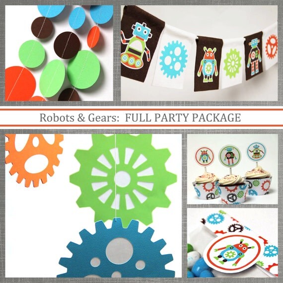Robots & Gears - Birthday Decorations, FULL PARTY PACKAGE Il_570xn