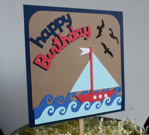 Items similar to Nautical Happy Birthday Sailboat Ocean Beach ...