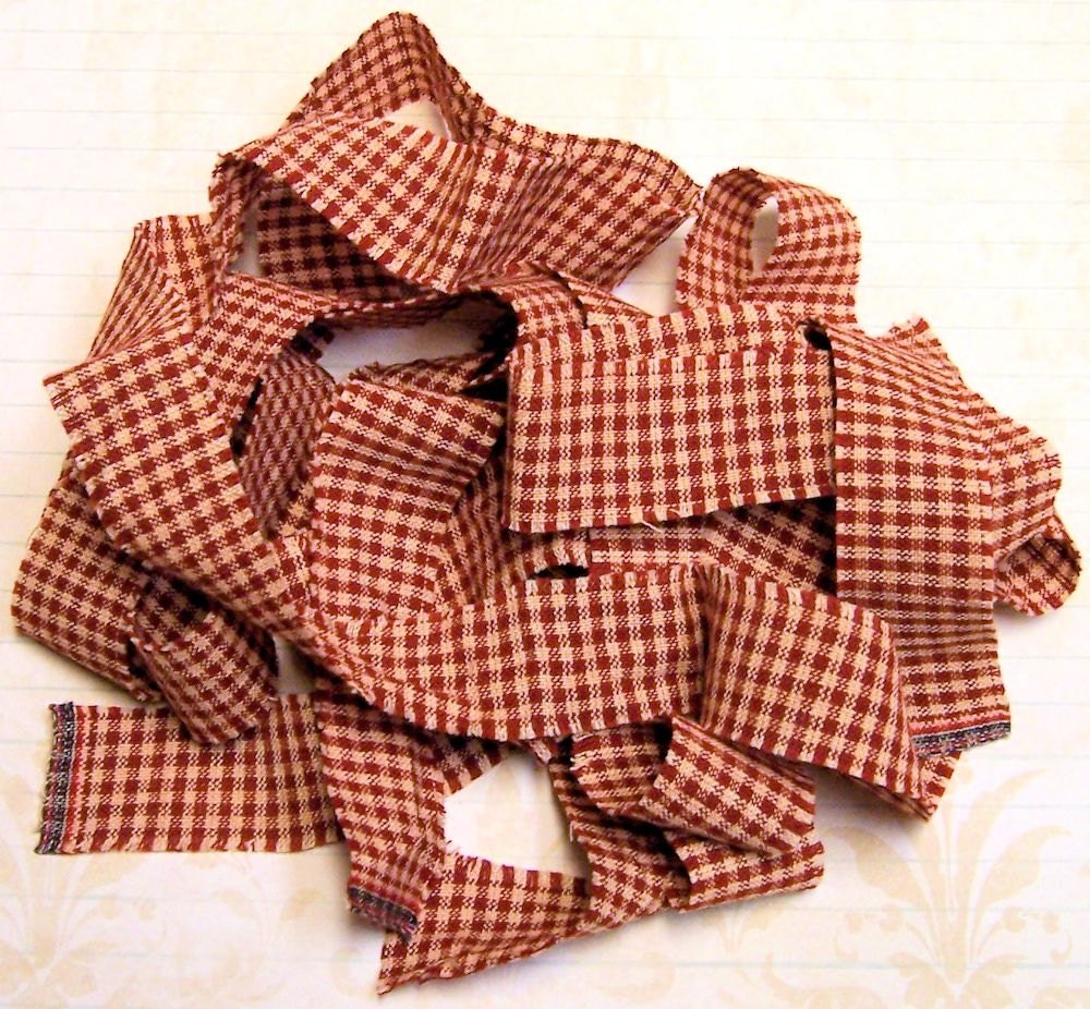 1 yard Homespun Cotton Fabric Ribbon Red Cream Small Check