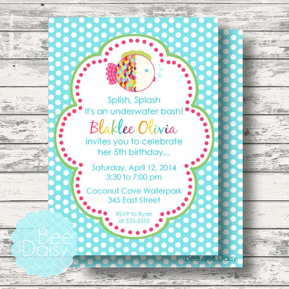 Rainbow Fish Invitation for Birthday Party or Baby Shower - Girls DIY Printable Invite by BeeAndDaisy Il_570xn