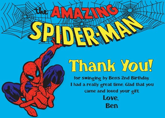 Printable Spiderman Thank You card