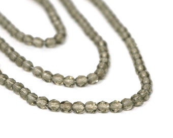Grey Czech Glass Beads, 4mm smoke gray, Full Bead Strand (1005F)