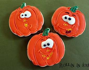 Halloween Cookies, Pumpkin Cookies, Pumpkin Face Cookies, Jack-O-Lantern Cookies, Happy Face Pumpkins