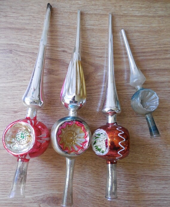 4 Vintage Mercury Glass Indented Christmas Tree Toppers