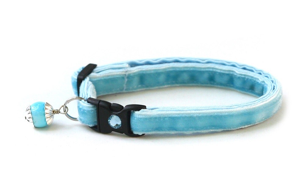 Soft Velvet Cat Collar Baby Blue Kitten or Large Size