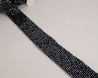 Gunmetal Gray Heavily Beaded Trim 1+" Wide--One Yard