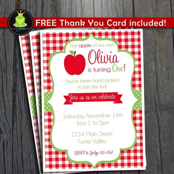 Apple of My Eye Birthday Invitation - INCLUDES Thank You Card Il_570xn