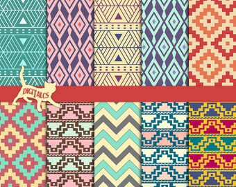 Aztec digital paper aztec Tribal digital paper tribal Geometric digital paper pack Printable paper