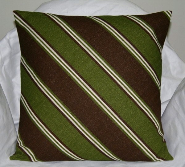 Green and Brown 18 inch Diagonal Striped Decorative Pillow