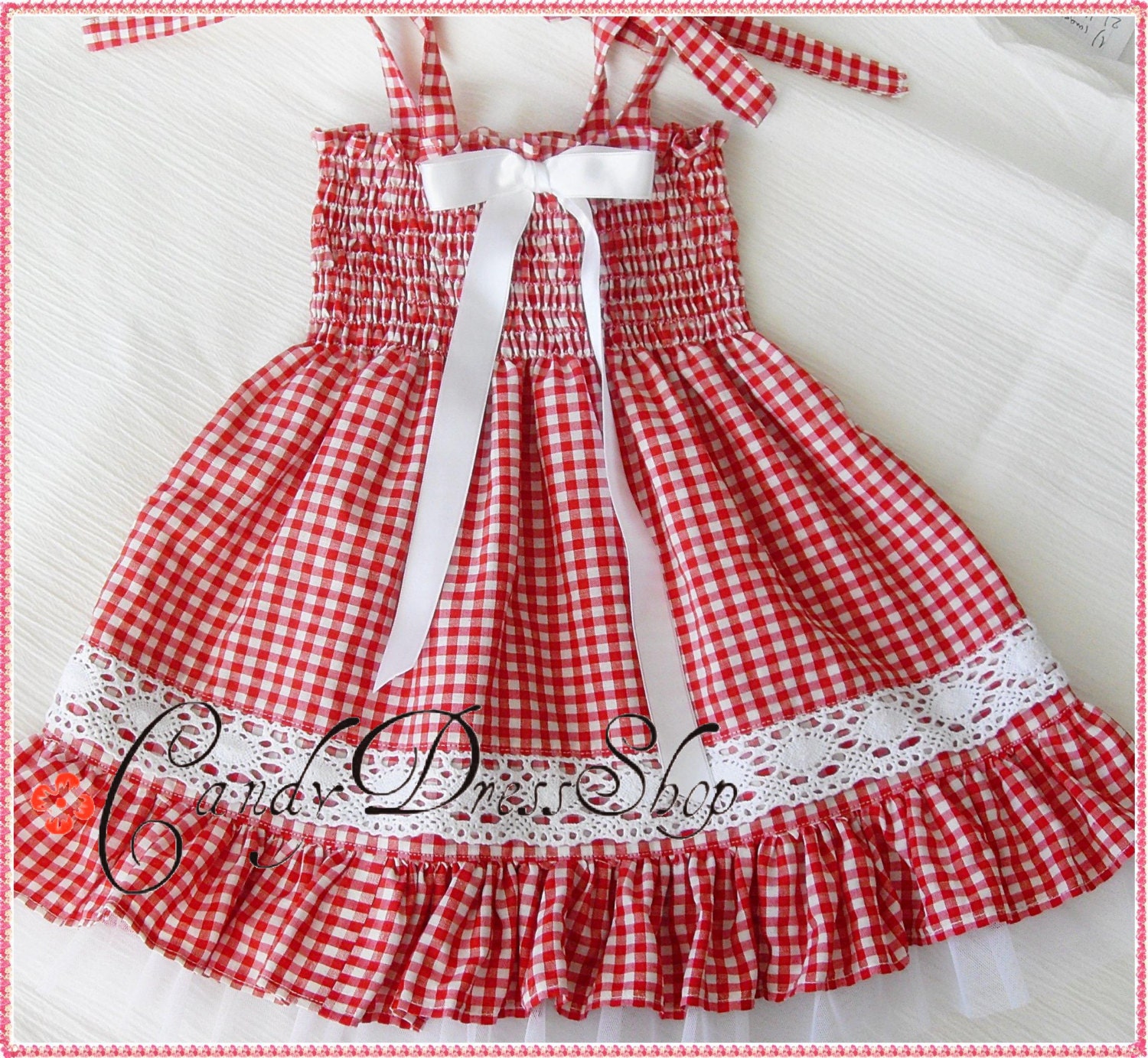 Red and white checkered dress for girls Red and white plaid