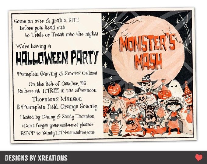 Halloween Invitation, Trick or Treat, Monster Party, I will customize for you, Printable Invitation