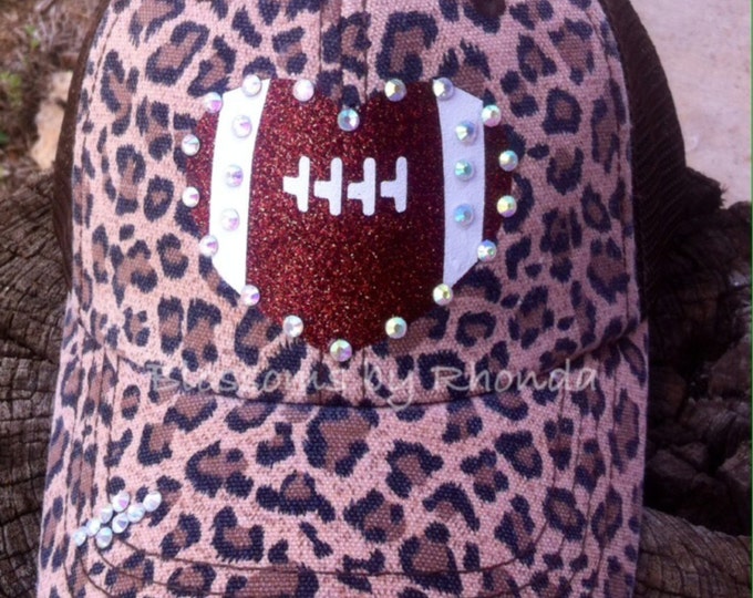 Football Mom Hat, Personalized Women's Cap, Football Heart on Leopard Print Trucker, Team Mom, Coach Gift, Gift for Her, Football Fan Gear