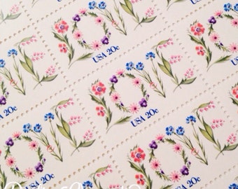 Set of 10 unused Floral Love stamps from 1982. Perfect for wedding invitations