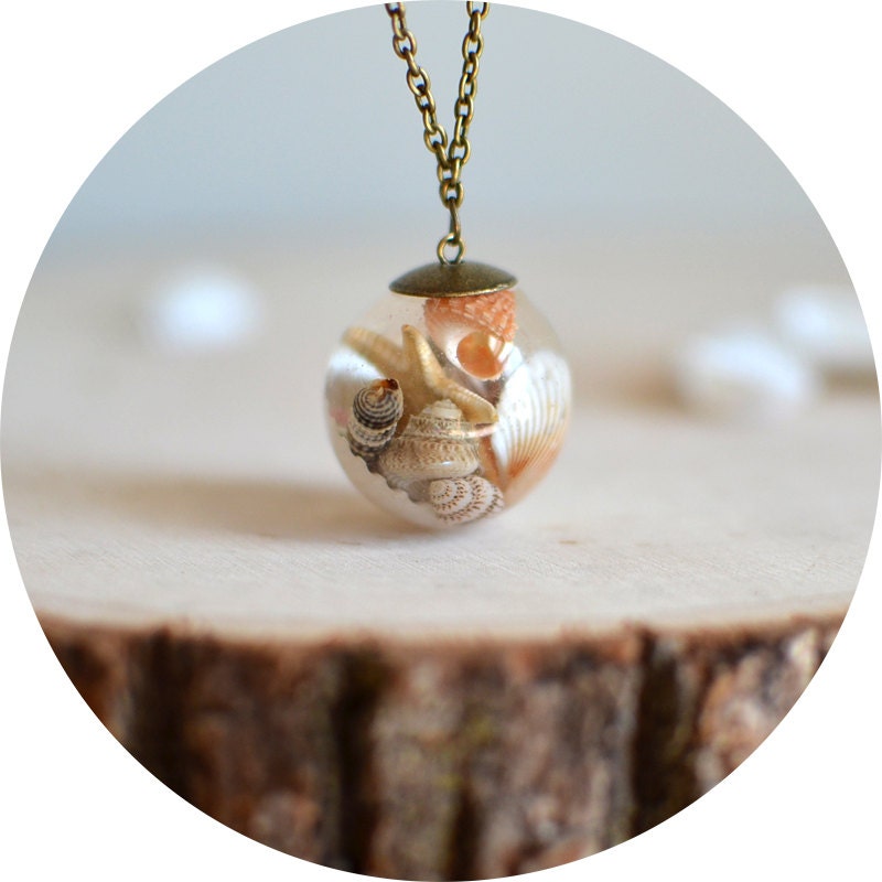 Seashell necklace resin necklace seashell jewelry by EightAcorns