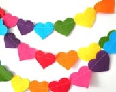 Rainbow Heart Garland - made with wool blend felt in colourful and bright shades, perfect for kids room or birthday