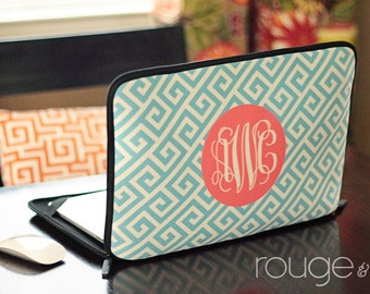 GREEK personalized laptop sleeve 13" or 15" - with monogram - NEW elastic tabs give you the option to keep the sleeve on while you work