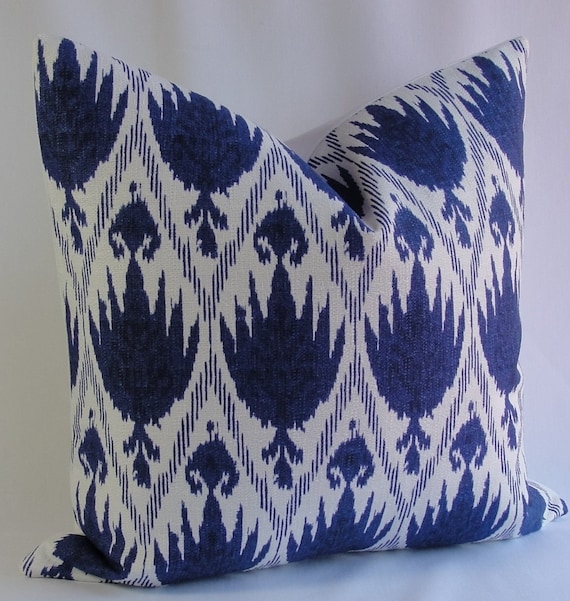 Midnight blue on white ikat decorative pillow cover