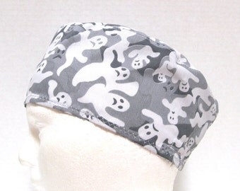 Mens Halloween Scrub Hat, Chemo Hat or Skull Cap with Ghosts