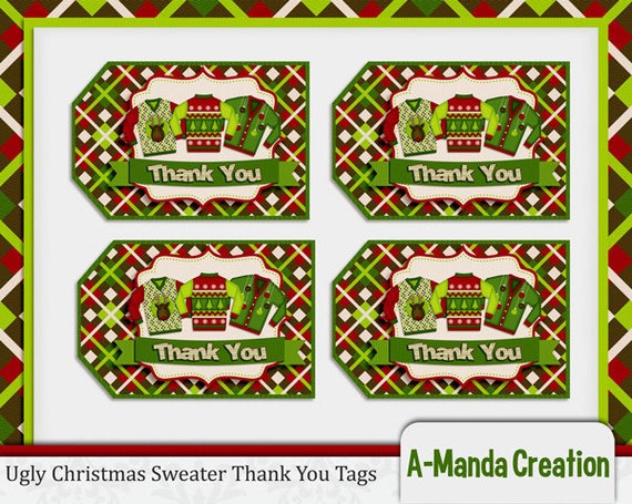 Ugly Christmas Sweater Party Printable Thank You Tags Il_570xn