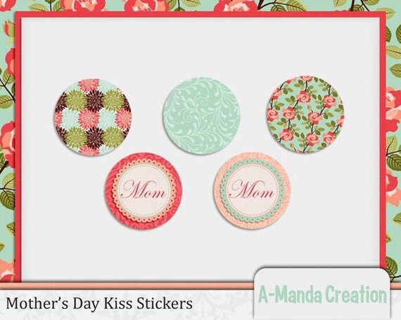 Mother's Day Printable Kiss Stickers Il_570xn