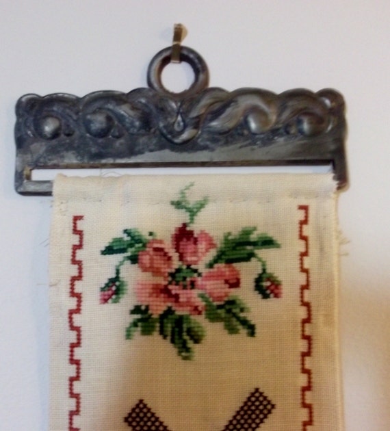 Vintage Cross Stitch Wall Hanging Country Primitive from
