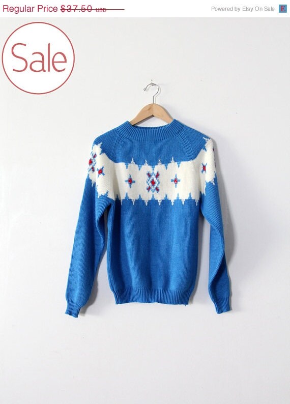 SALE vintage ski sweater / light blue holiday by 86Vintage86