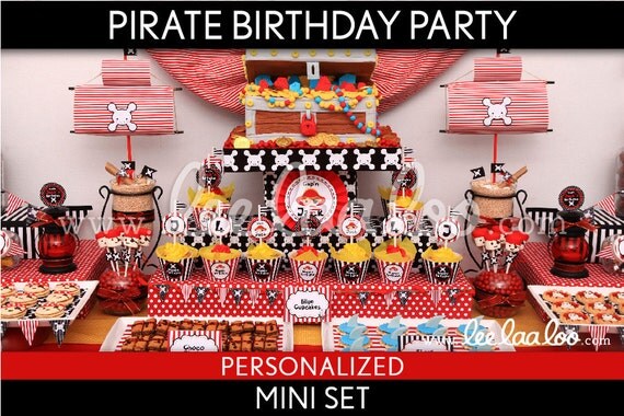 Pirate Birthday Party Package Collection Set Mini Personalized Printable // Pirate Boy Red - B6Pz1 Il_570xn