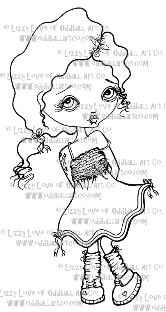 Digi Stamp Digital Instant Download Big Eye Girl Image No. 3 by Lizzy Love