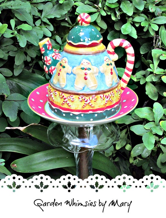 Gingerbread Man Teapot Garden Stake As by GardenWhimsiesByMary