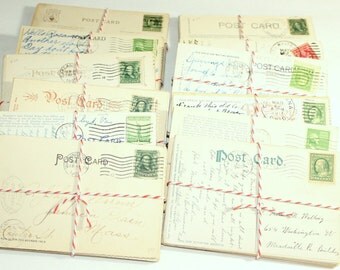 SALE Postcard Craft Pack - 25 Postmarked, Stamped and Written on Postcards - 1900-1950s