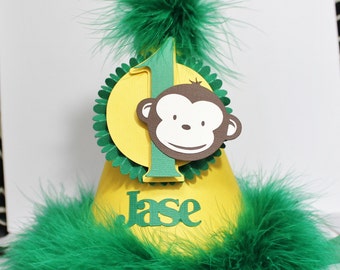 Monkey Party Hat - Personalized - Number One - Boy