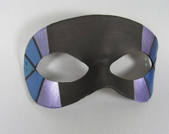 Black and Light Blue Striped Leather Masquerade Mask by maskedzone