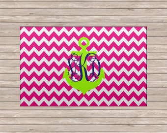 Custom Personalized Monogrammed Soft, Plush Area Rug, Multiple Sizes - Chevron Anchor Shocking Pink Lime or ANY Color(s)