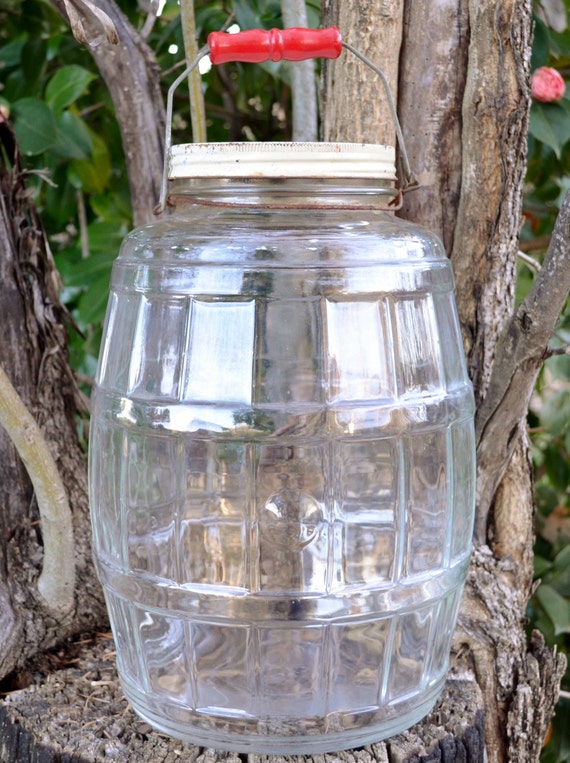 Lg Antique Pickle Barrel Jar with Lid by OldMossyTreasures on Etsy