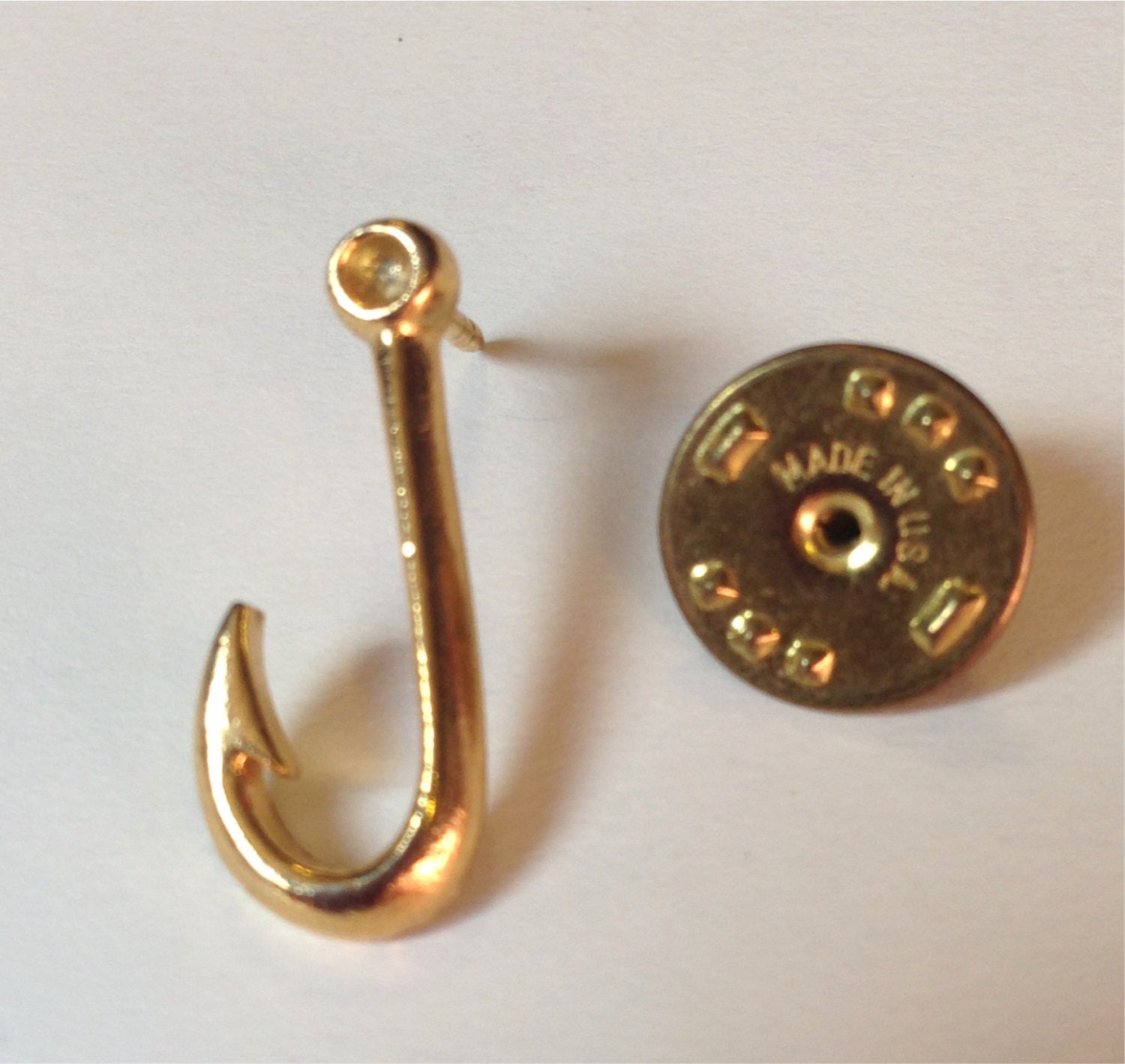 Vintage Fish Hook Lapel Pin Tie Tac Gold Tone
