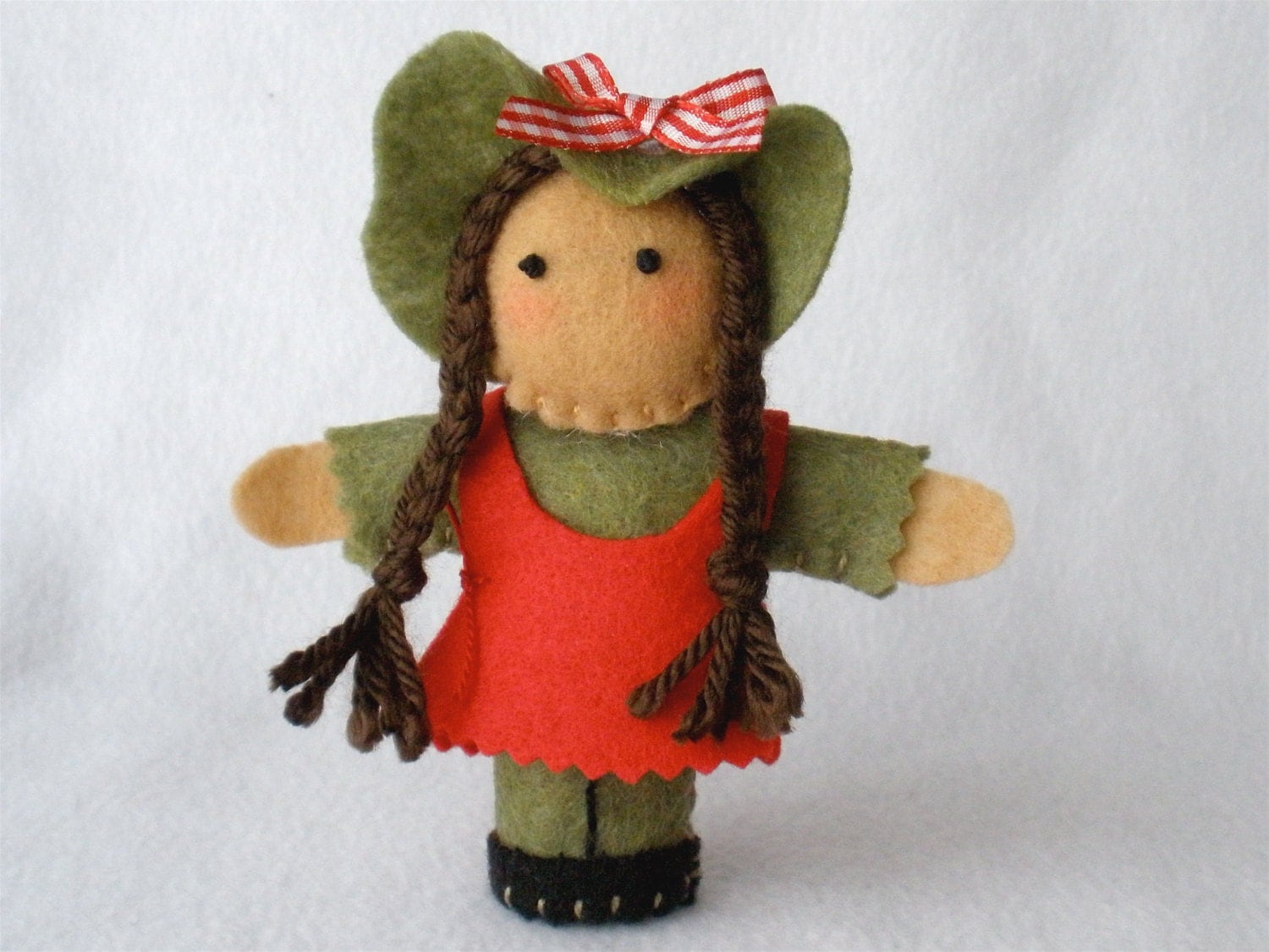 Girl In Braids Felt Finger Puppet Hand Stitched Little Girl