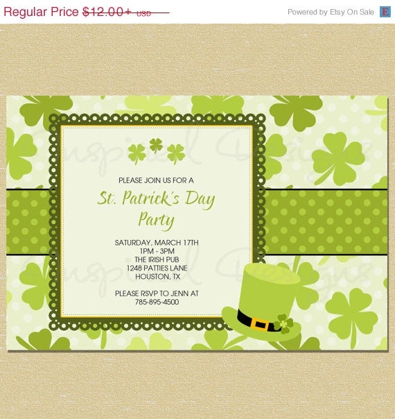 10% OFF SALE St. Patrick's Day Party Invitation Il_570xn