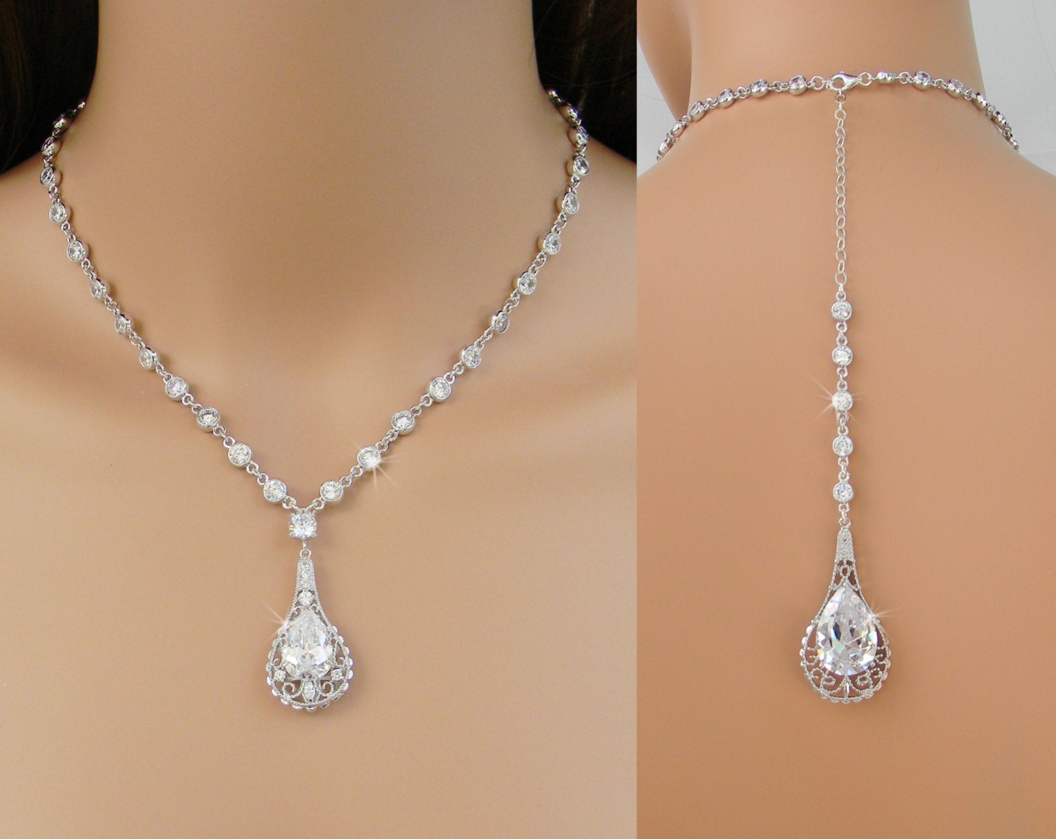 Back Drop Bridal Necklace Backdrop Wedding necklace Crystal