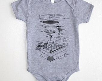 Baby Onesie - Vinyl Record Turntable Diagram - Screen Printed Baby One Piece