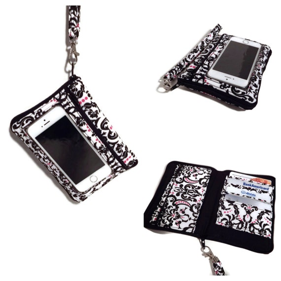 Items similar to Cell Phone Wallet, Damask iPhone Wallet Wristlet ...